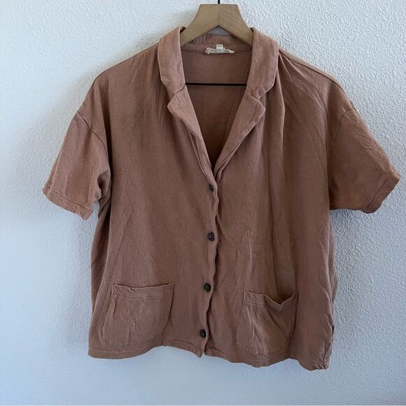 Madewell Knit Lightspun Camp Shirt Neutral Boxy Button Front XS - Picture 1 of 6
